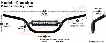 Renthal 611 7/8 colių 22mm MX Playbike vairas 110cm3 juodas-2