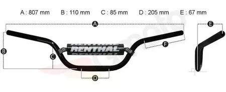 Renthal 764 7/8 colių 22mm MX Jimmy Button vairas juodas-2