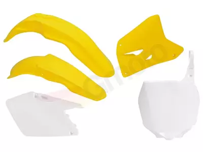Racetech műanyag készlet Suzuki RM 125 250 01-12 sárga fehér lemezzel - RM0-OEM-502