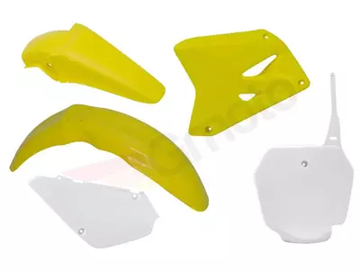 Racetech műanyag szett Suzuki RM 85 03-18 fehér sárga plakettel - RM0-OEM-510