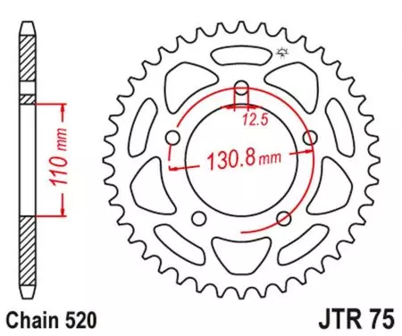 JT aluminium bakre kedjehjul JTA75.44BLK, 44z storlek 520 svart - JTA75.44BLK