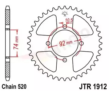 Zębatka tył stalowa JT JTR1912.42, 42z rozmiar 520 - JTR1912.42