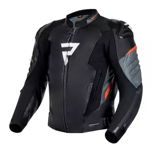 Rebelhorn Veloce giacca da moto in pelle nero-grigio rosso fluo 46-1
