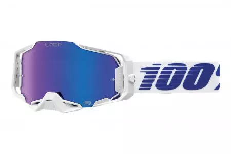 Gafas de moto 100% Percent modelo Armega Hiper Izi color blanco cristal azul espejo - 50003-00004