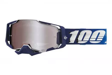 Gafas de moto 100% Porcentaje modelo Armega Hyper Silver color plata/azul cristal espejado-1