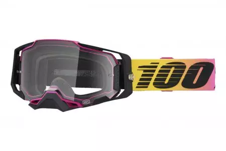 Motocikla brilles 100% Percent modelis Armega dzeltens/rozā/melns caurspīdīgs stikls-1