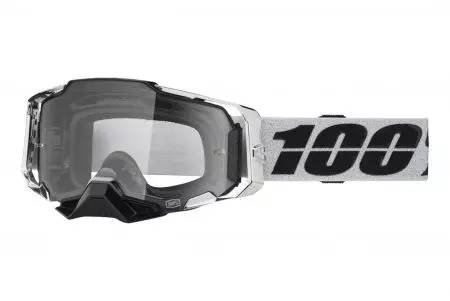 Γυαλιά μοτοσικλέτας 100% Ποσοστό μοντέλο Armega Atac χρώμα ασημί/μαύρο γυαλί διαφανές-1