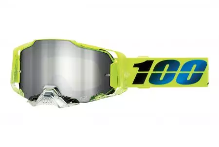 Motorradbrille 100% Prozent Modell Armega Koropi gelb fluo Glas silber Spiegel-1