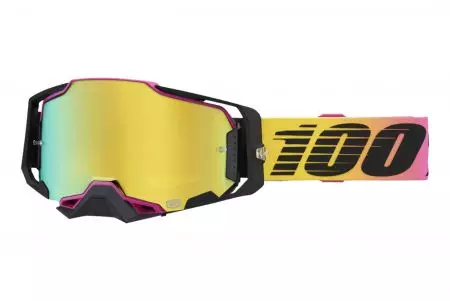 Motorradbrille 100% Prozent Modell Armega 91 gelb/rosa/schwarz verspiegeltes Glas-1