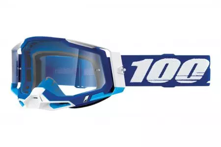 Motorcykelbriller 100% procent model Racecraft 2 farve hvid/blå gennemsigtigt glas-1