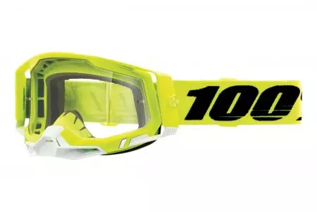 Motocikla aizsargbrilles 100% Percent modelis Racecraft 2 Hi-Vis dzeltens/balts Hi-Vis caurspīdīgs stikls-1