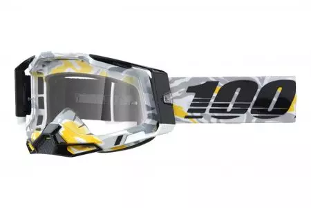 Motorradbrille 100% Prozent Modell Racecraft 2 Korb Farbe gelb/weiß/grau/schwarz Klarglas-1