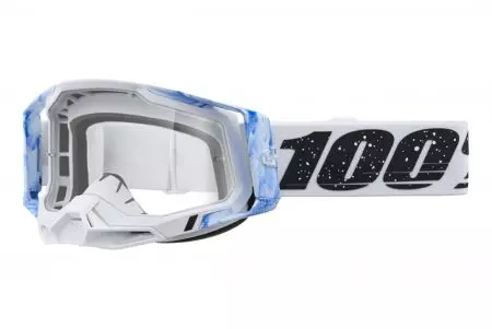 Occhiali da moto 100% Percent modello Racecraft 2 Mixos colore bianco/blu vetro trasparente-1