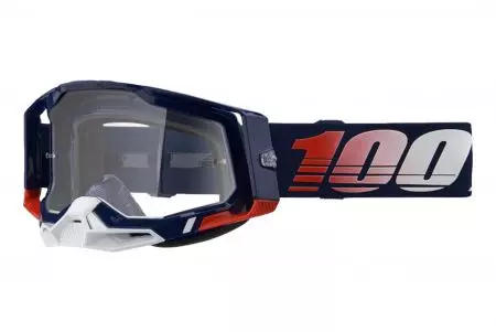 Motorradbrille 100% Prozent Modell Racecraft 2 Republic Farbe navy weiß rot transparentes Glas-1