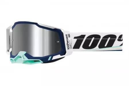 Motocyklové okuliare 100% Percent model Racecraft 2 Silver Flash farba biela/modrá/čierna sklo strieborné zrkadlo-1