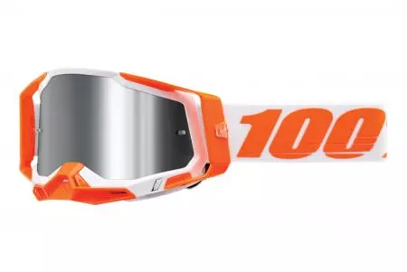 Motociklininko akiniai 100% procentų modelis Racecraft 2 Silver Flash spalva balta/oranžinė veidrodinis pilkas stiklas-1