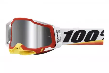 Motociklininko akiniai 100% procentų modelis Racecraft 2 Arsham Red spalva geltona/balta/raudona stiklas sidabrinis veidrodėlis-1