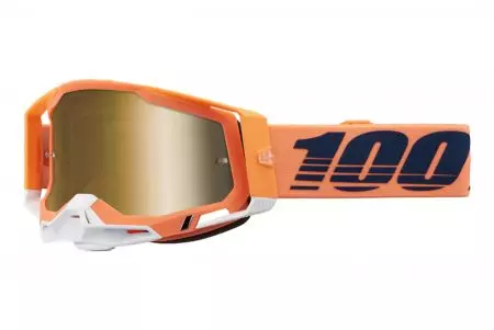Motocikla brilles 100% Percent modelis Racecraft 2 Coral krāsa balta/oranža stikls zelta spogulis-1