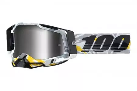 Gogle motocyklowe 100% Procent model Racecraft 2 Korb żółty/biały/szary/czarny szybka srebrne lustro-1