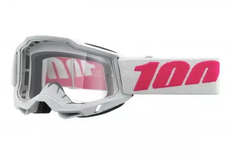 Motorističke naočale 100% Percent model Accuri 2 Keetz, bijelo/roze, prozirna leća-1