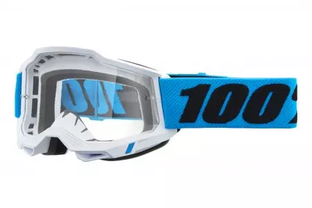 Motocikla aizsargbrilles 100% Percent modelis Accuri 2 Novel krāsa balta/zilā/melna caurspīdīgs stikls-1