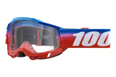 Motociklininko akiniai 100% procentų modelis Accuri 2 Unity spalva balta/raudona/mėlyna skaidrus stiklas - 50013-00025