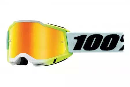Motorradbrille 100% Prozent Modell Accuri 2 Dunder Farbe gelb/weiß/grün gold Spiegelglas-1