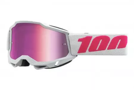Occhiali da moto 100% Percent modello Accuri 2 Keetz colore bianco/rosa vetro rosa specchio-1