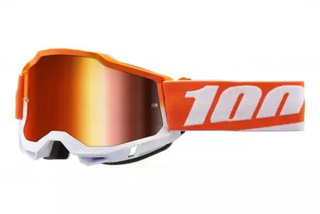 Motorradbrille 100% Prozent Modell Accuri 2 Matigofun weiß/orange Farbe rot Spiegelglas-1