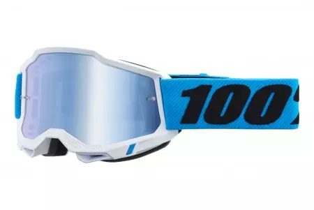 Motociklininko akiniai 100% procentų modelis Accuri 2 Novel spalva balta/mėlyna/juoda veidrodinis stiklas mėlyna-1