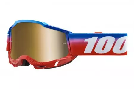 Motocyklové brýle 100% procento model Accuri 2 Unity barva bílá/červená/modrá zlaté zrcadlové sklo-1