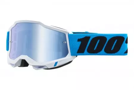 Motocikla brilles 100% Percent modelis Accuri 2 Youth krāsa balta/zilā spogulis zils stikls-1