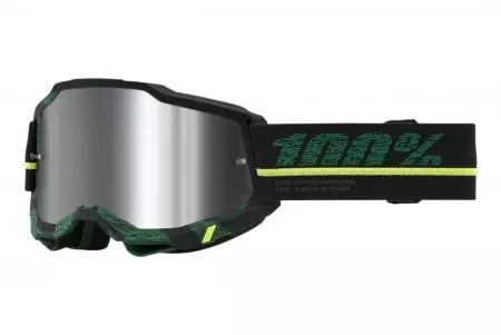 Motociklininko akiniai 100% procentų modelis Accuri 2 Overlord spalva geltona/žalia/juoda stiklas sidabrinis blizgus veidrodis-1