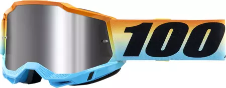 Motorcykelbriller 100% procent model Accuri 2 Youth Sunset farve gul/orange/blå glas sølv skinnende spejl-1