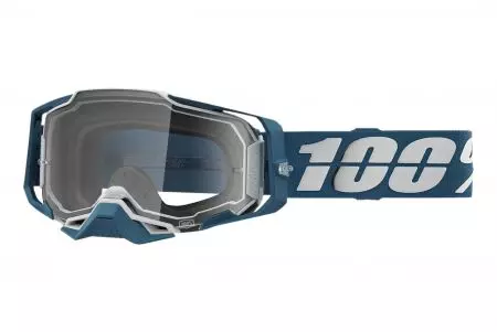 Motorradbrille 100% Prozent Modell Armega Albar Farbe weiß/blau transparentes Glas-1