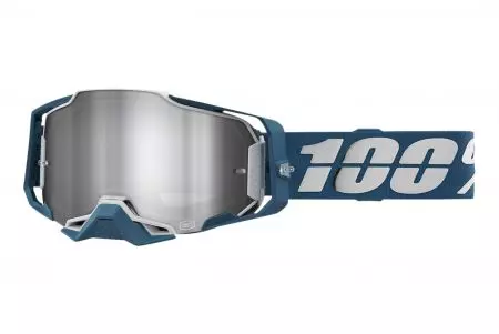 Motorradbrille 100% Prozent Modell Armega Albar Farbe blau Glas silber glänzend Spiegel-1
