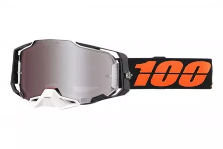 Очила за мотоциклет 100% процент модел Armega Blacktail цвят бяло/оранжево/черно стъкло хипер сребърно огледало-1