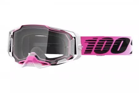 Brýle na motorku 100% procento model Armega Harmony barva bílá/růžová/černá průhledné sklo