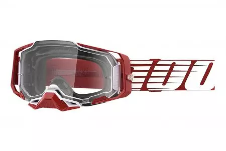 Motocikla brilles 100% Percent modelis Armega Deep Red krāsa balta/arkana caurspīdīgs stikls - 50004-00009