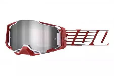 Очила за мотоциклет 100% процент модел Armega Deep Red цвят бяло/червено стъкло сребро лъскаво огледало-1