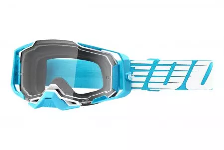 Motociklininko akiniai 100% procentų modelis Armega Sky spalva balta/mėlyna skaidrus stiklas - 50004-00010
