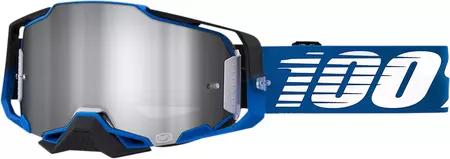 Motorcykelbriller 100% procent model Armega Rockchuck farve hvid/blå/sort glas sølv skinnende spejl-1