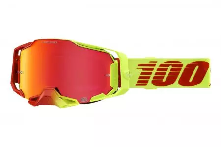 Óculos de proteção para motociclistas 100% Percentagem modelo Armega Solaris amarelo fluo/vermelho vidro hiper vermelho espelho - 50003-00003