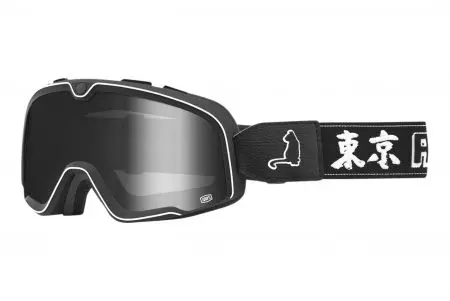 Motocikla brilles 100% Percent modelis Barstow Roar Japāna krāsa melns/balts stikls sudraba spīdīgs spogulis-1