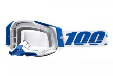 Motociklininko akiniai 100% Procentas modelis Racecraft 2 Isola spalva balta/mėlyna skaidrus stiklas-1