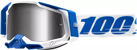 Motocyklové brýle 100% procento model Racecraft 2 Isola barva bílá/modrá sklo stříbrné lesklé zrcadlo