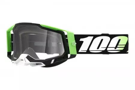 Motorcykelbriller 100% procent model Racecraft 2 Calcutta farve hvid/grøn/sort klart glas-1