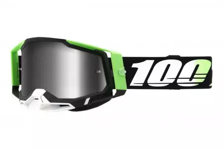 Motociklininko akiniai 100% procentų modelis Racecraft 2 Calcutta spalva balta/žalia/juoda stiklas sidabrinis blizgus veidrodis-1