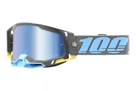 Motocikla aizsargbrilles 100% Percent modelis Racecraft 2 Trinidad krāsa dzeltena/pelēka/zilā spogulis zils stikls - 50010-00008