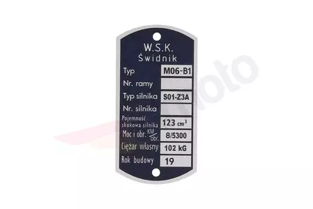 Placa de identificação WSK 125 M06-B1 S01-Z3A - 275060
